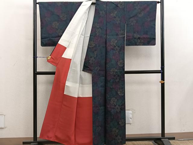 平和屋着物■上質な紬　草花文　正絹　逸品　BAAY1125mz