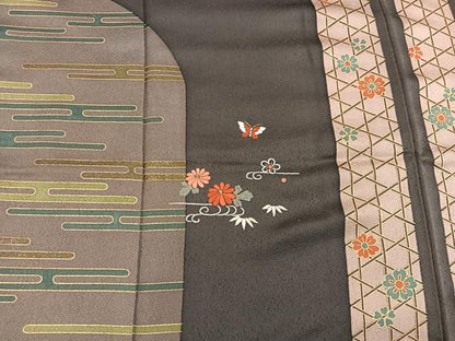 平和屋着物●訪問着　刺繍　エ霞舞蝶花文　金彩　正絹　逸品　BAAY1128mz