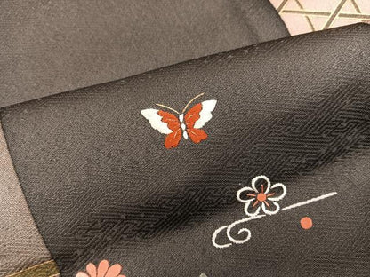 平和屋着物●訪問着　刺繍　エ霞舞蝶花文　金彩　正絹　逸品　BAAY1128mz