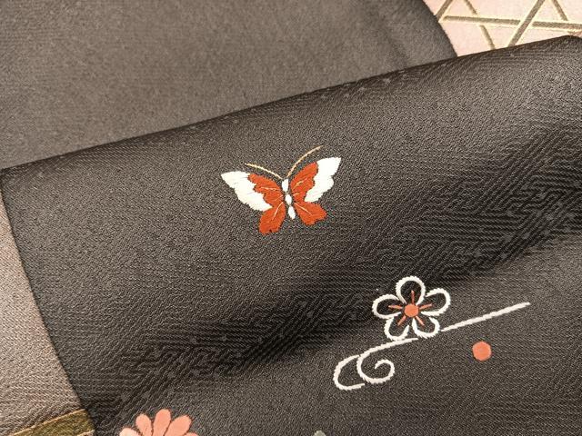 平和屋着物●訪問着　刺繍　エ霞舞蝶花文　金彩　正絹　逸品　BAAY1128mz