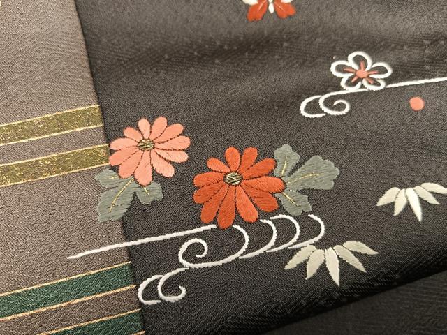 平和屋着物●訪問着　刺繍　エ霞舞蝶花文　金彩　正絹　逸品　BAAY1128mz