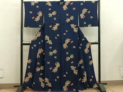 平和屋着物▼上質な小紋　型染め　束ね熨斗花文　鬼しぼ縮緬　正絹　逸品　BAAY1130mz