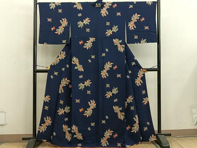 平和屋着物▼上質な小紋　型染め　束ね熨斗花文　鬼しぼ縮緬　正絹　逸品　BAAY1130mz