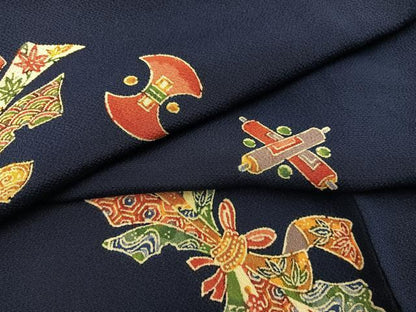 平和屋着物▼上質な小紋　型染め　束ね熨斗花文　鬼しぼ縮緬　正絹　逸品　BAAY1130mz