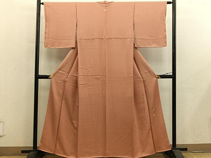 平和屋着物■本草木染作家　瑞寶　色無地　唐草地紋　纁色　正絹　逸品　未使用　BAAY1136mz
