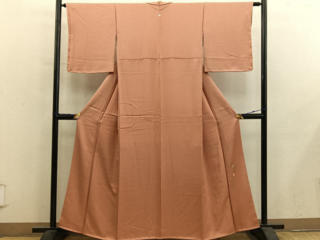 平和屋着物■本草木染作家　瑞寶　色無地　唐草地紋　纁色　正絹　逸品　未使用　BAAY1136mz