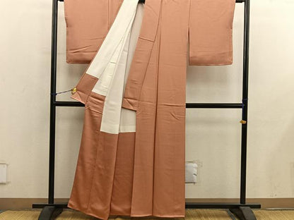 平和屋着物■本草木染作家　瑞寶　色無地　唐草地紋　纁色　正絹　逸品　未使用　BAAY1136mz