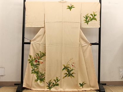 平和屋着物●訪問着　友禅　草花文　正絹　逸品　BAAY1139mz