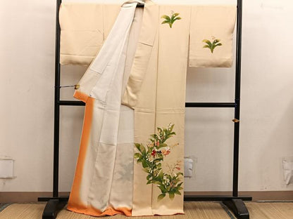 平和屋着物●訪問着　友禅　草花文　正絹　逸品　BAAY1139mz