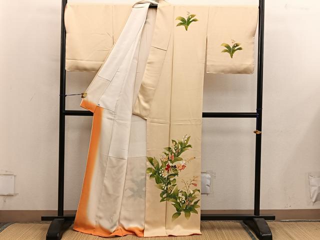 平和屋着物●訪問着　友禅　草花文　正絹　逸品　BAAY1139mz