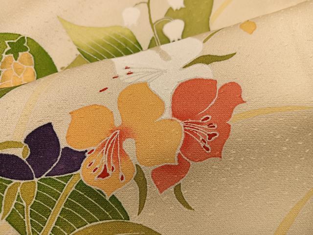 平和屋着物●訪問着　友禅　草花文　正絹　逸品　BAAY1139mz