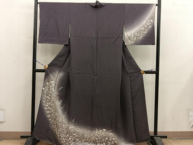 平和屋着物●訪問着　刺繍　市松地紋　菊花文　暈し染め　金彩　正絹　逸品　BAAY1140mz