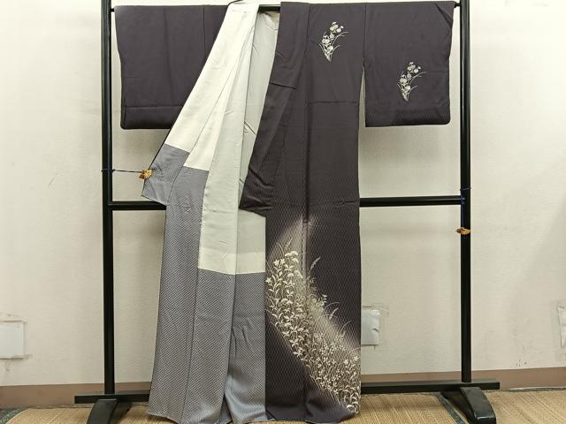 平和屋着物●訪問着　刺繍　市松地紋　菊花文　暈し染め　金彩　正絹　逸品　BAAY1140mz
