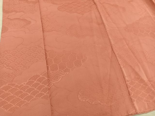 平和屋着物●上質な色無地　雲重ね亀甲地紋　煉瓦色　正絹　逸品　BAAY1143mz