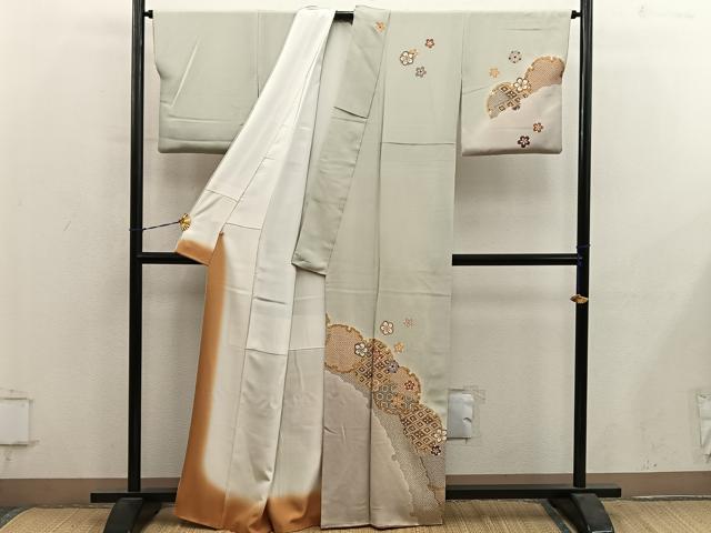 平和屋着物●訪問着　雪輪梅花文　暈し染め　金彩　鬼しぼ縮緬　高島屋扱い　正絹　逸品　BAAY1144mz