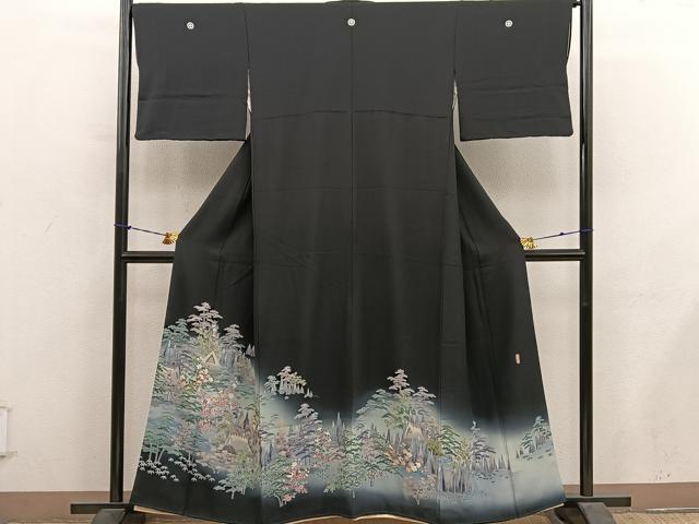平和屋着物■豪華黒留袖　友禅　作家物　風景花文　暈し染め　正絹　逸品　BAAY1160mz