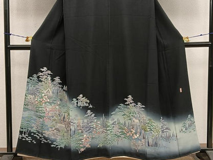 平和屋着物■豪華黒留袖　友禅　作家物　風景花文　暈し染め　正絹　逸品　BAAY1160mz