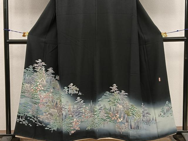 平和屋着物■豪華黒留袖　友禅　作家物　風景花文　暈し染め　正絹　逸品　BAAY1160mz