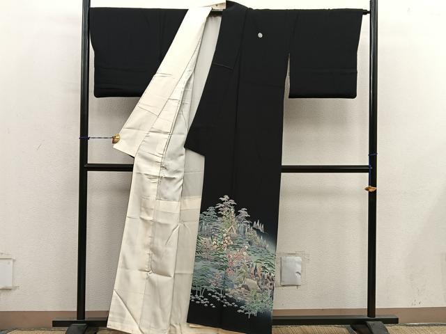 平和屋着物■豪華黒留袖　友禅　作家物　風景花文　暈し染め　正絹　逸品　BAAY1160mz