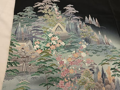 平和屋着物■豪華黒留袖　友禅　作家物　風景花文　暈し染め　正絹　逸品　BAAY1160mz