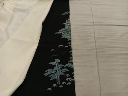 平和屋着物■豪華黒留袖　友禅　作家物　風景花文　暈し染め　正絹　逸品　BAAY1160mz