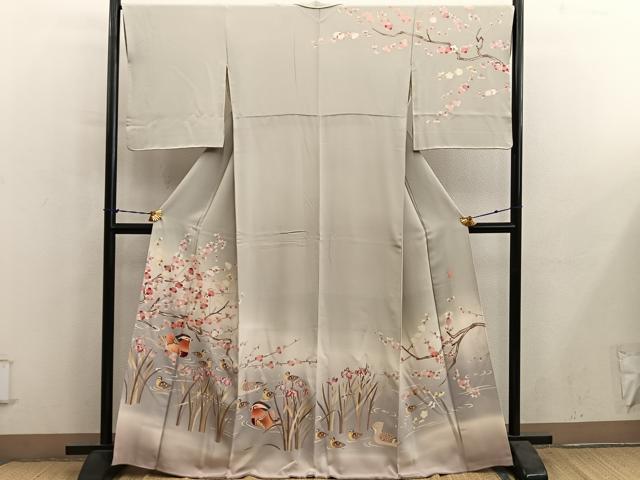 平和屋着物●訪問着　友禅　作家物　鴛鴦枝梅文　暈し染め　正絹　逸品　BAAY1166mz