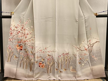 平和屋着物●訪問着　友禅　作家物　鴛鴦枝梅文　暈し染め　正絹　逸品　BAAY1166mz