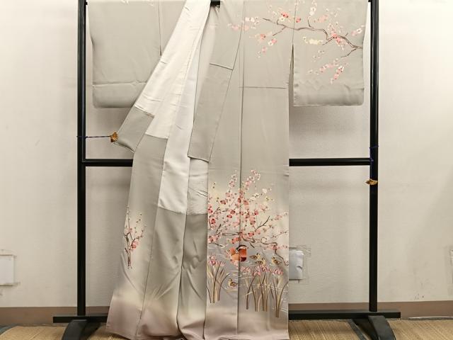 平和屋着物●訪問着　友禅　作家物　鴛鴦枝梅文　暈し染め　正絹　逸品　BAAY1166mz