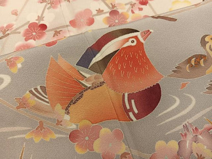 平和屋着物●訪問着　友禅　作家物　鴛鴦枝梅文　暈し染め　正絹　逸品　BAAY1166mz