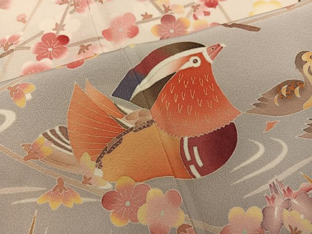 平和屋着物●訪問着　友禅　作家物　鴛鴦枝梅文　暈し染め　正絹　逸品　BAAY1166mz