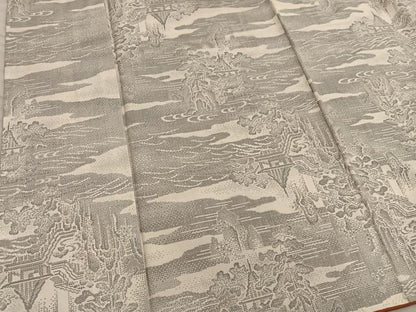 平和屋着物●本場大島紬　白大島　9マルキ　流水風景花文　正絹　逸品　BAAY1168mz