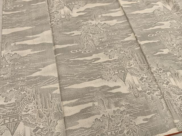 平和屋着物●本場大島紬　白大島　9マルキ　流水風景花文　正絹　逸品　BAAY1168mz