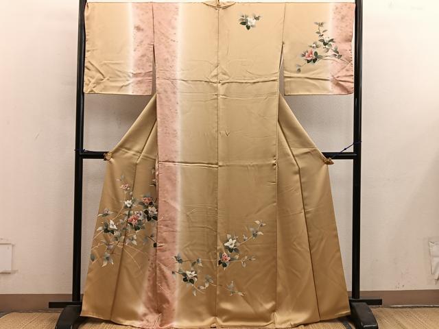 平和屋着物●訪問着　枝椿文　暈し染め　金彩　正絹　逸品　BAAY1169mz