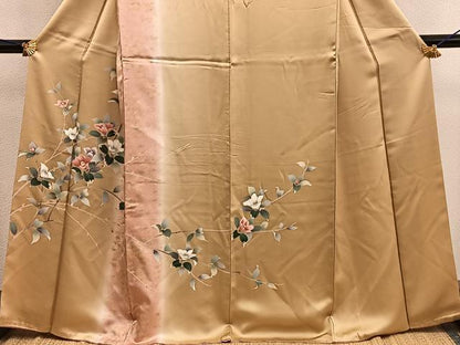 平和屋着物●訪問着　枝椿文　暈し染め　金彩　正絹　逸品　BAAY1169mz