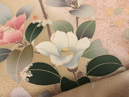 平和屋着物●訪問着　枝椿文　暈し染め　金彩　正絹　逸品　BAAY1169mz