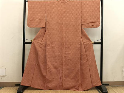平和屋着物■上質な小紋　麻の葉文様　お召縮緬　正絹　逸品　BAAY1177mz