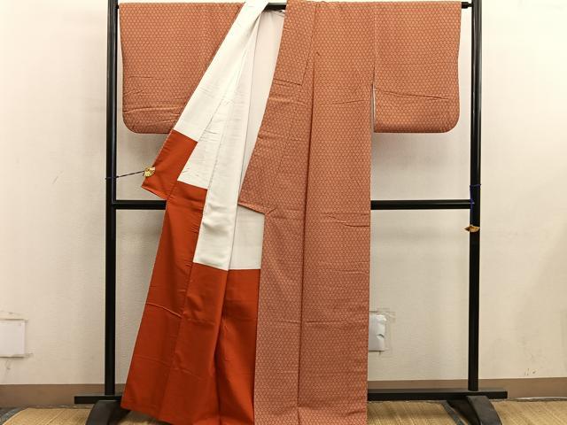 平和屋着物■上質な小紋　麻の葉文様　お召縮緬　正絹　逸品　BAAY1177mz
