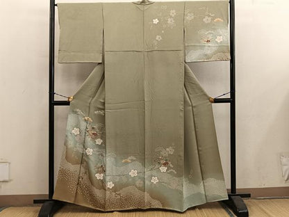 平和屋着物●訪問着　刺繍　松皮菱牡丹花文　暈し染め　金彩　正絹　逸品　BAAY1181mz
