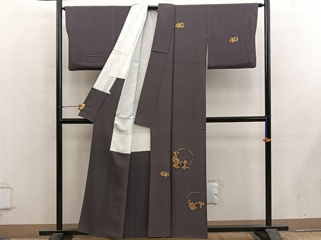 平和屋着物●訪問着　竹屋町刺繍　草花文　金糸　正絹　逸品　BAAY1189mz