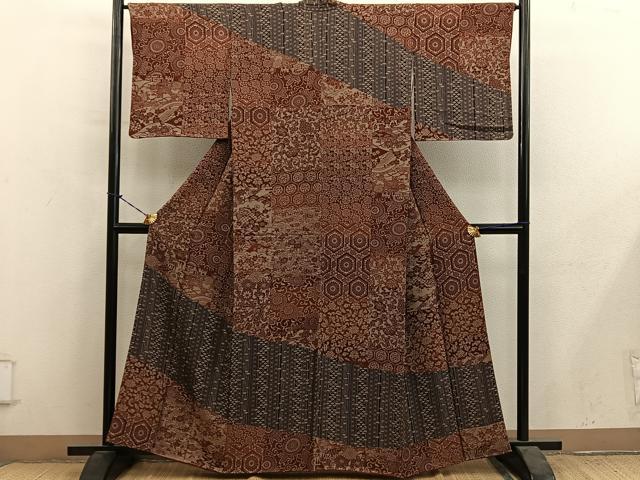 平和屋着物●訪問着　型染め　扇面花文　正絹　逸品　BAAY1196mz