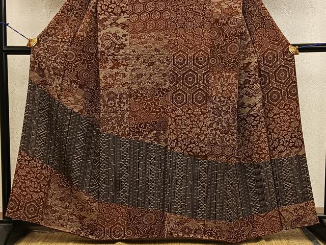 平和屋着物●訪問着　型染め　扇面花文　正絹　逸品　BAAY1196mz