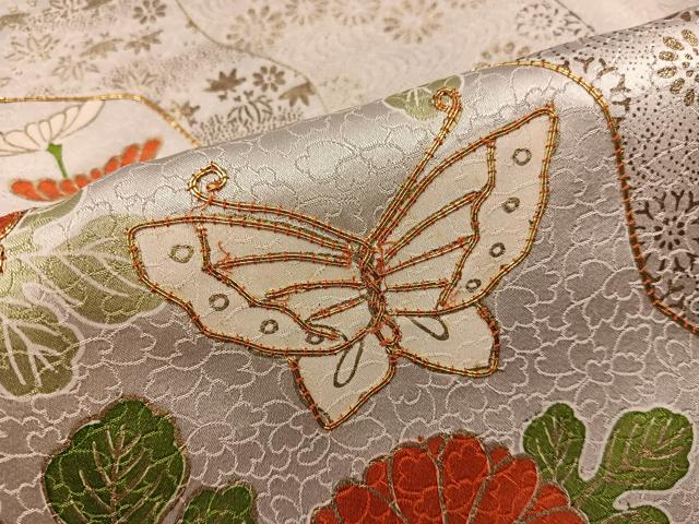 平和屋着物■訪問着　駒刺繍　舞蝶花文　金彩　正絹　逸品　BAAY1199mz