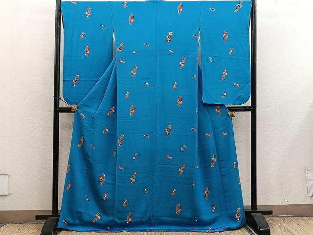 平和屋着物●小振袖　型染め　玩具文　鬼しぼ縮緬　正絹　逸品　BAAY1200mz
