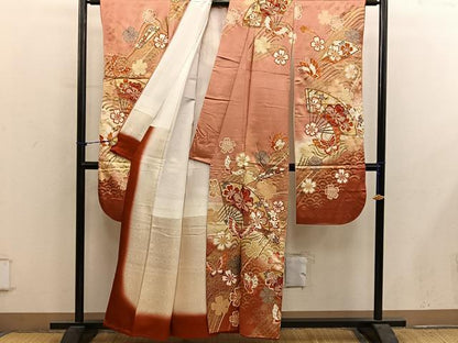 平和屋着物■豪華振袖　扇面飛鶴舞蝶花文　暈し染め　金彩　正絹　逸品　BAAY1201mz
