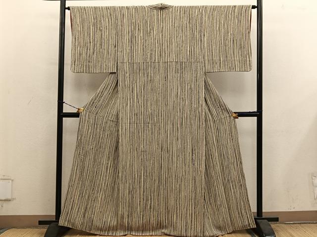 平和屋着物●上質な小紋　縞　鬼しぼ縮緬　正絹　逸品　BAAY1207mz