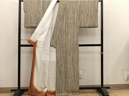平和屋着物●上質な小紋　縞　鬼しぼ縮緬　正絹　逸品　BAAY1207mz
