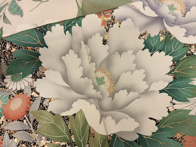 平和屋着物●英王室献上友禅作家　木下勝功　振袖　牡丹花文　金銀彩　正絹　逸品　BAAY1208mz