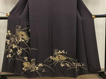 平和屋着物●訪問着　刺繍　短冊地紙飛鶴花文　暈し染め　金彩　正絹　逸品　BAAY1209mz