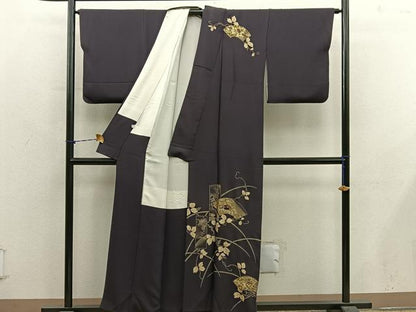 平和屋着物●訪問着　刺繍　短冊地紙飛鶴花文　暈し染め　金彩　正絹　逸品　BAAY1209mz