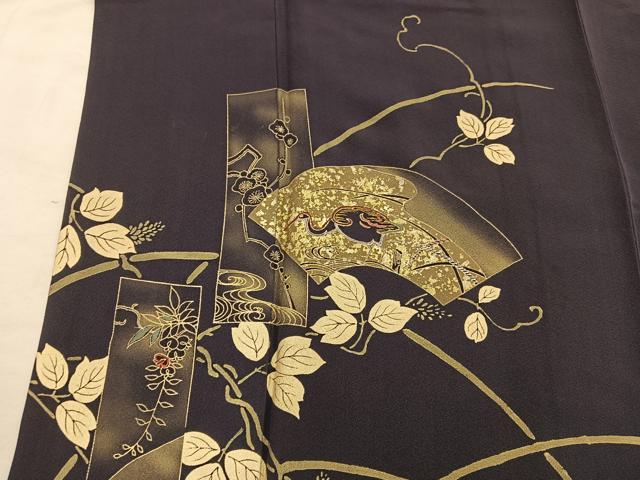 平和屋着物●訪問着　刺繍　短冊地紙飛鶴花文　暈し染め　金彩　正絹　逸品　BAAY1209mz